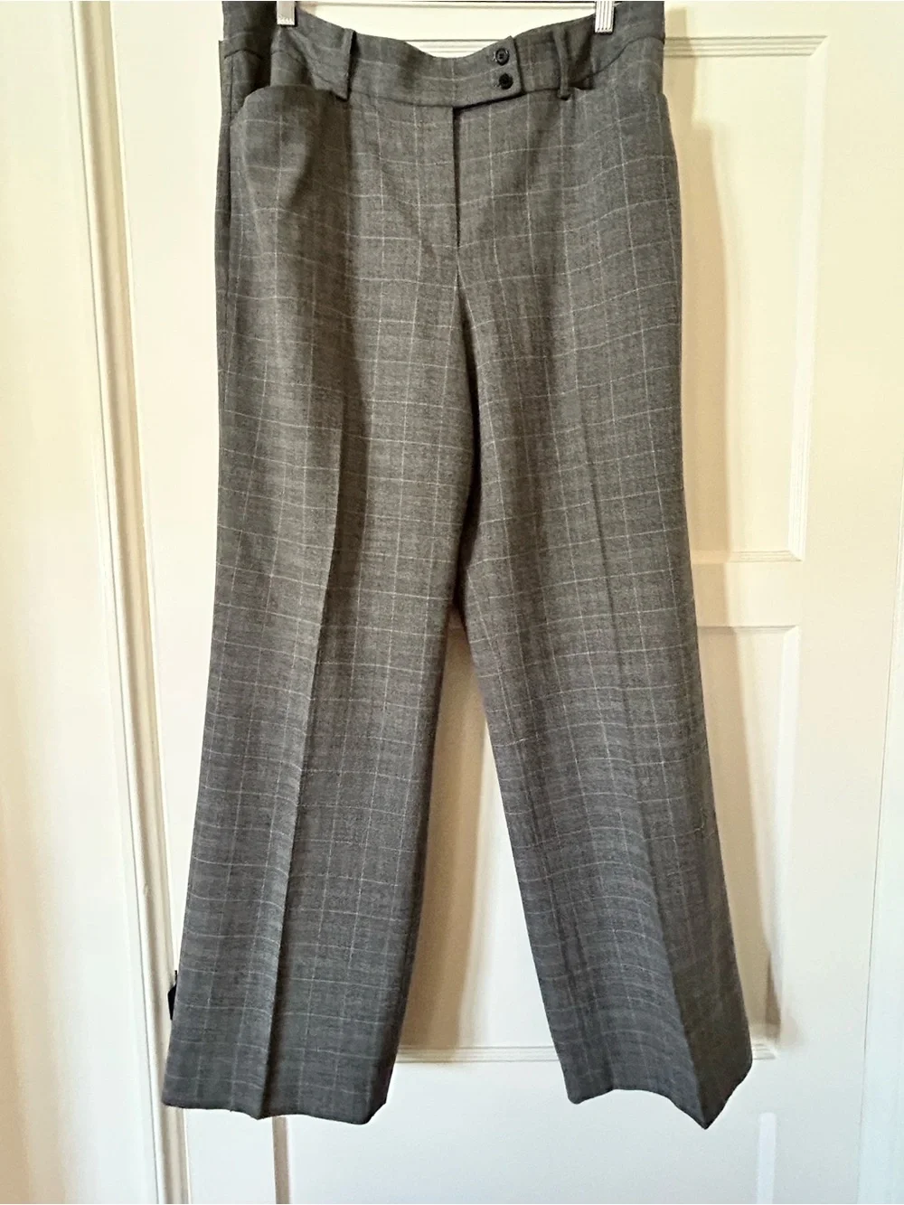 AK Anne Klein Gray Windowpane Wide-Leg Trousers